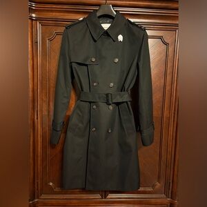 Ladies (L) Coach Black Trench Coat with Patterned Collar